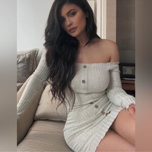 NWT Heathered Oatmeal Off Shoulder Dress